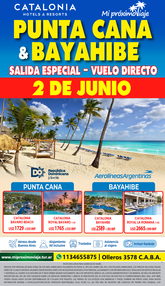 PUNTA CANA o BAYAHIBE con CATALONIA - SALIDA ESPECIAL 2 JUNIO !